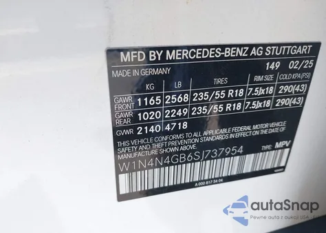 2025 Mercedes-Benz Gla 250 4Matic из США, поврежденный, VIN W1N4N4GB6SJ737954